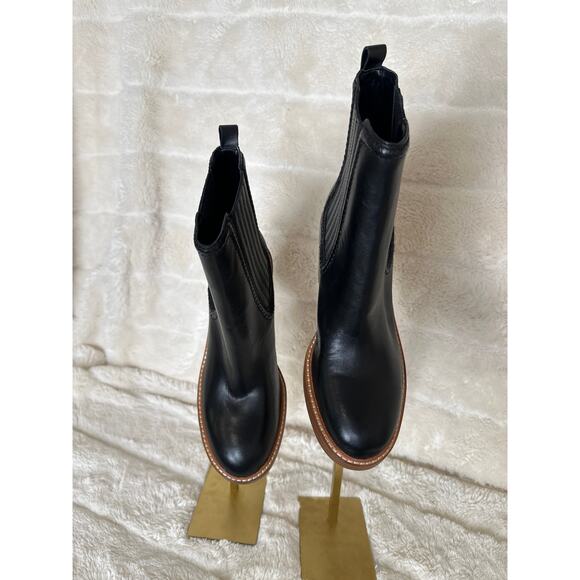 Marc Fisher 6.5 Black Leather Halida Tailored Bootie Block Heel Chelsea Pull On - Picture 3 of 5